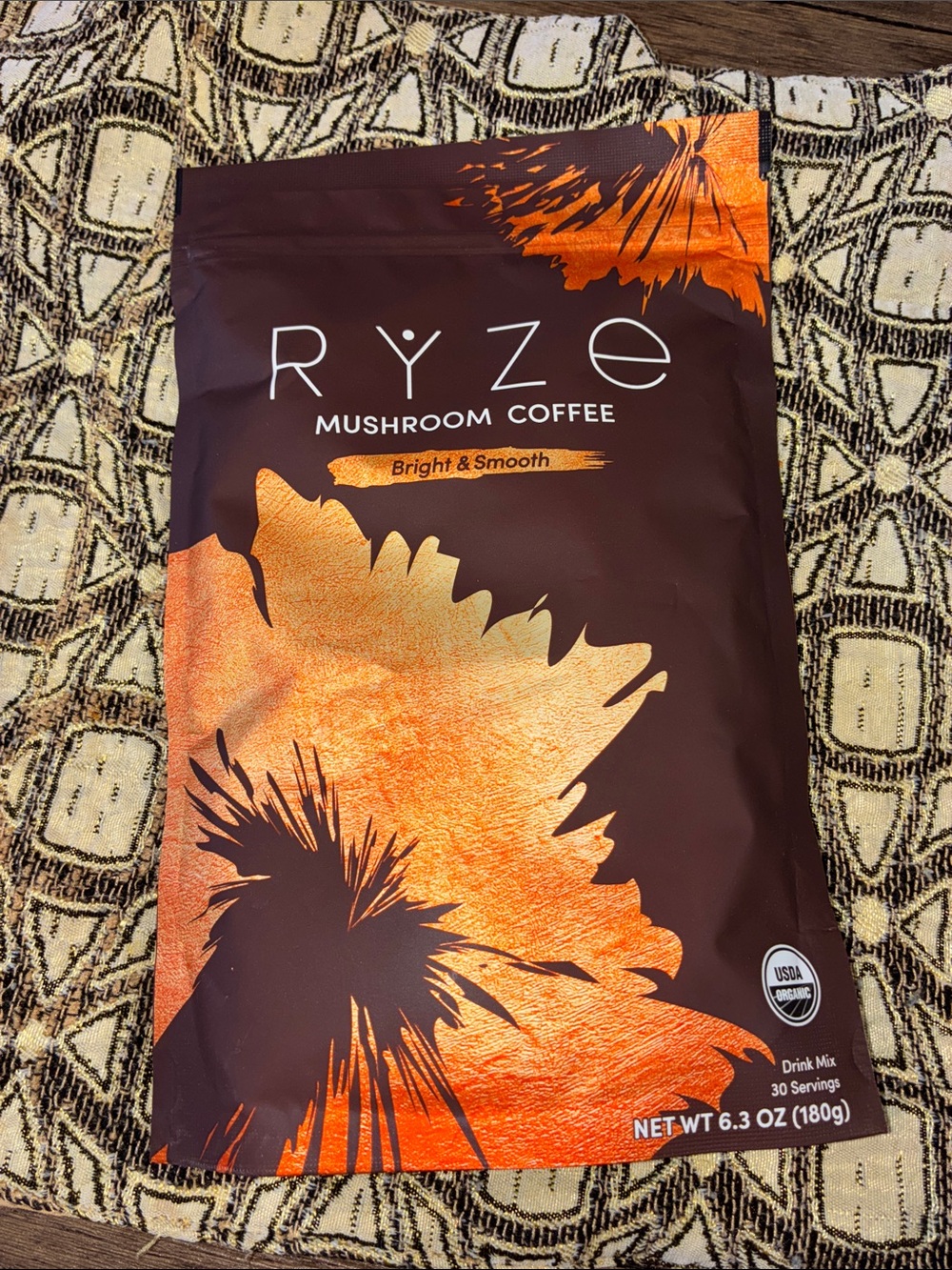 Ryze Mushroom Coffee Bright & Smooth - Dark Brown with Orange Accents